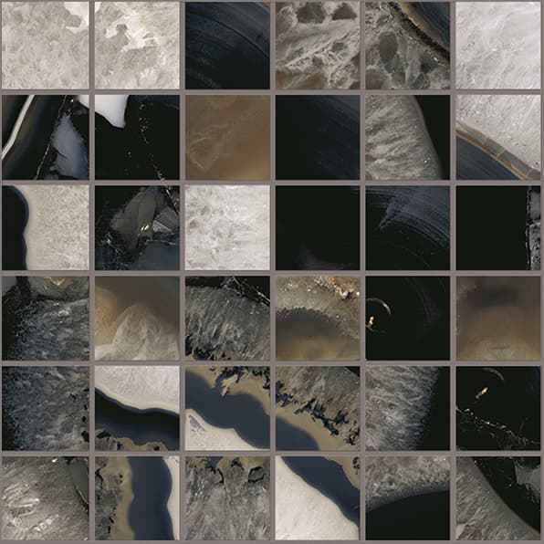 Tele Di Marmo Precious Mosaico Agate Black Lappato 30x30